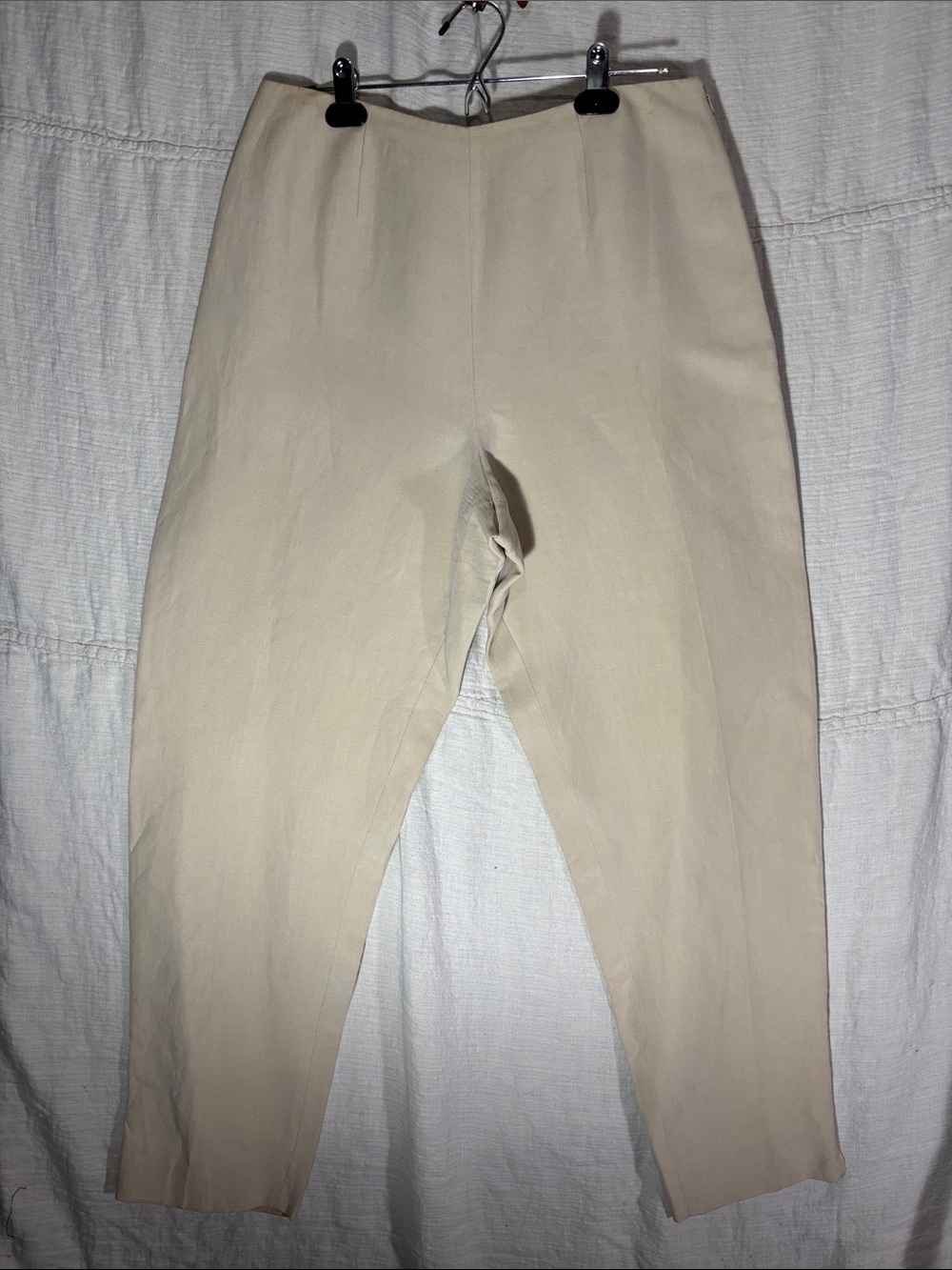 Classiques Entier Silk Linen Beige Tailored Trousers Flat Front Barrel Leg